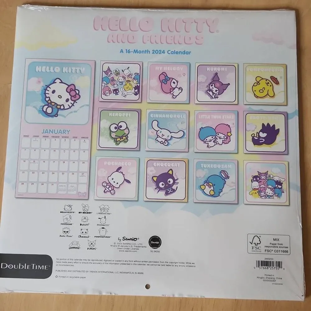 Hello Kitty and friends 16 month wall calendar 2024